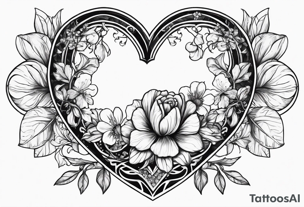 Heart shaped flower frame tattoo idea