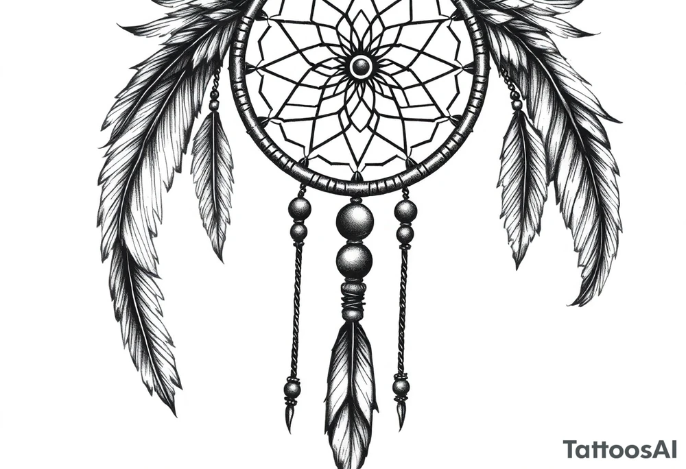 native dreamcatcher with flowing feathers and sacred beads tattoo idea