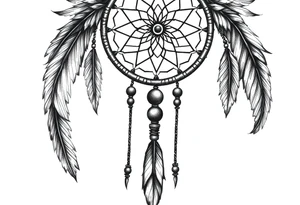 native dreamcatcher with flowing feathers and sacred beads tattoo idea