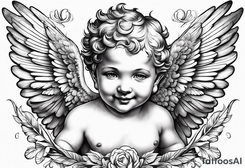 one putti with wings smiling tattoo idea