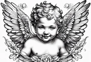 one putti with wings smiling tattoo idea