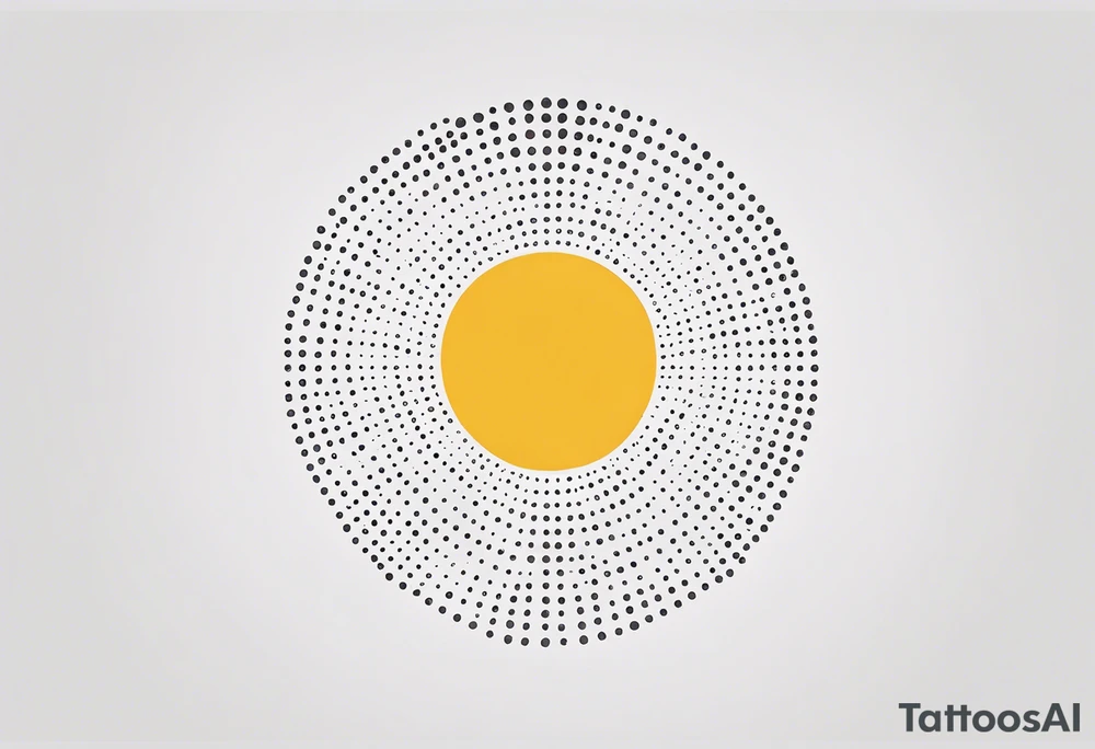 Circle made with black dots, looks like the sun, circle has white hole in the midle, gap between dots is getting bigger the further from the center tattoo idea tattoo idea