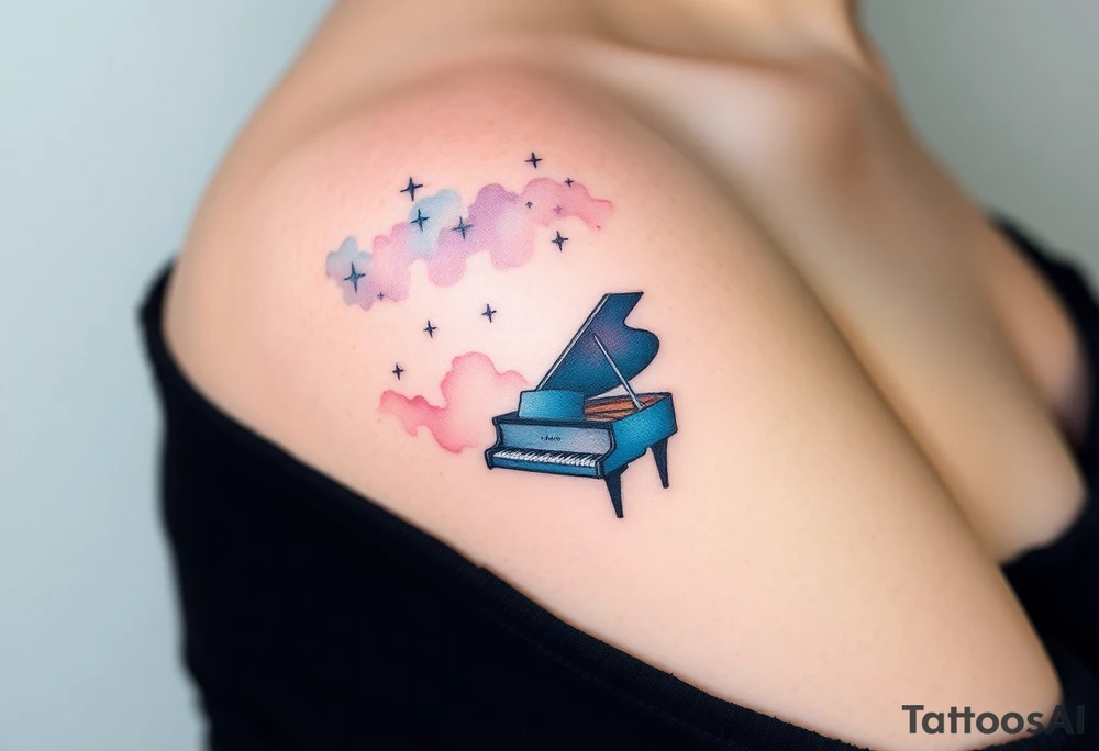 dreamy piano under the stars tattoo idea