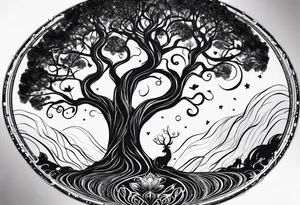 circle of life tree
the roots of the tree wrapped around a planet
the planet is below the tree
the roots of the tree are wrapped around the planet tattoo idea