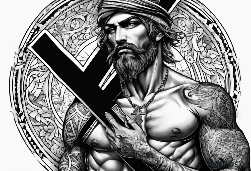 skinny man carrying a cross tattoo idea