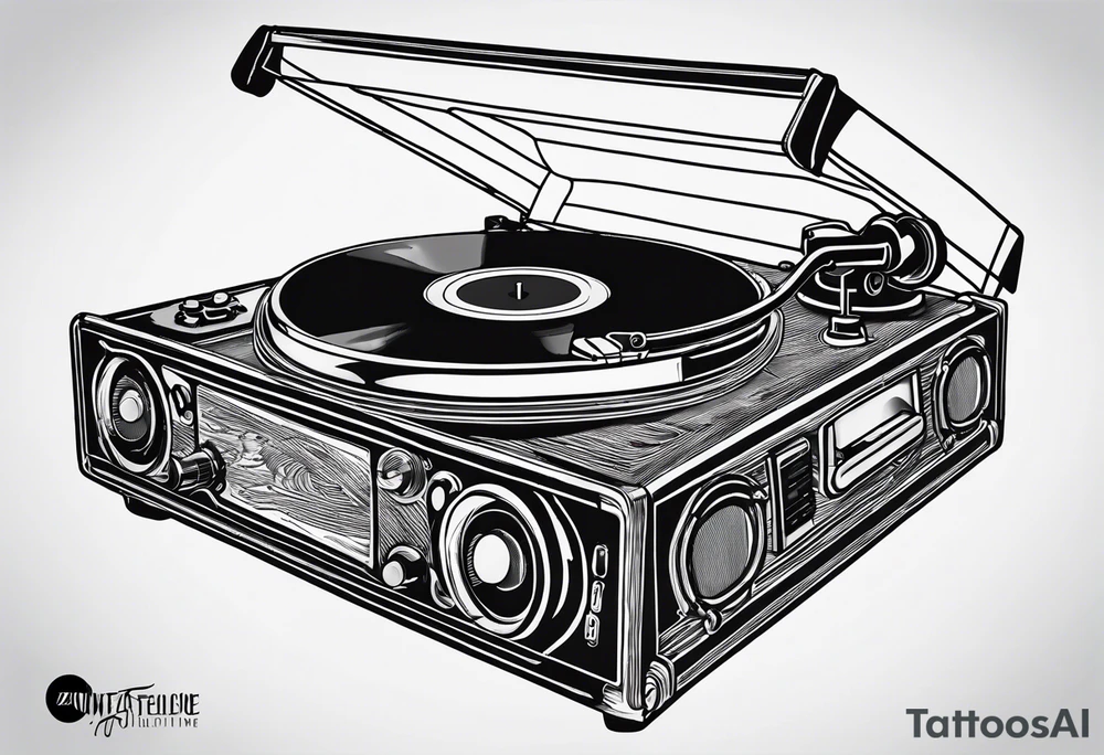 A recordplayer fineline minimalistic outline only tattoo idea A recordplayer fineline minimalistic outline only tattoo idea