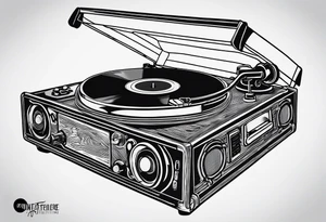 A recordplayer fineline minimalistic outline only tattoo idea