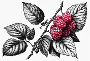 a single long raspberry branch that is growing downwards tattoo idea