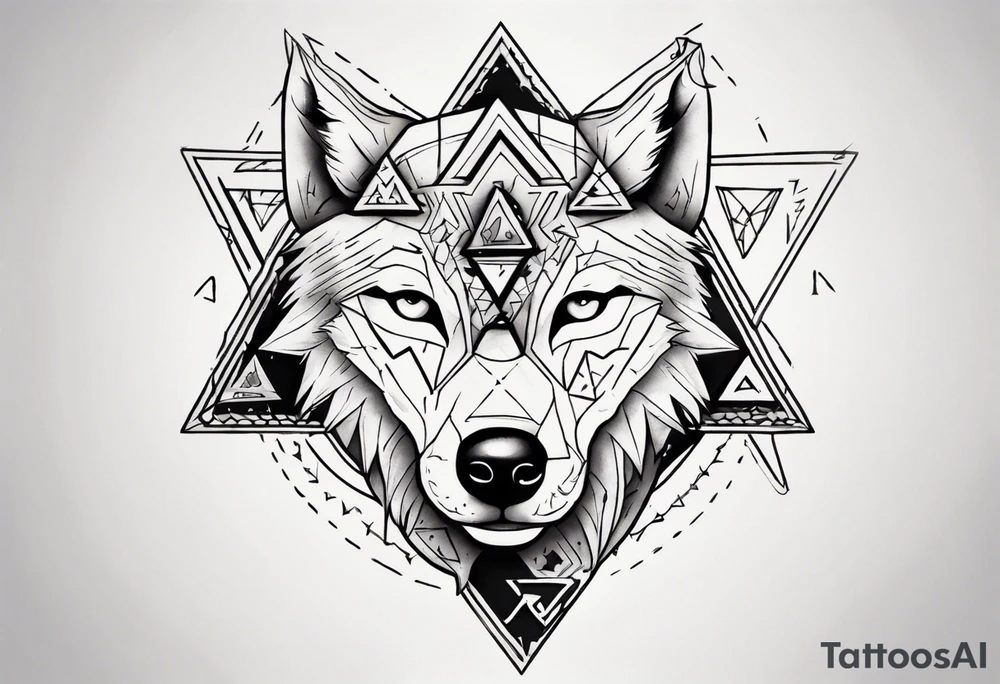 wolf head with triangle in the background tattoo idea