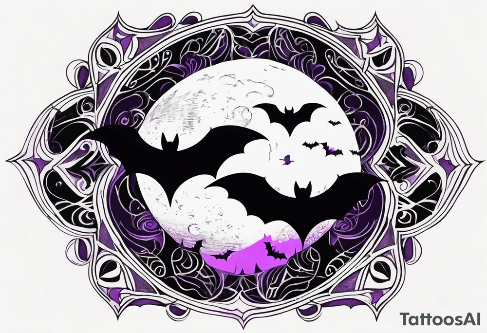 Purple bats and moon tattoo idea