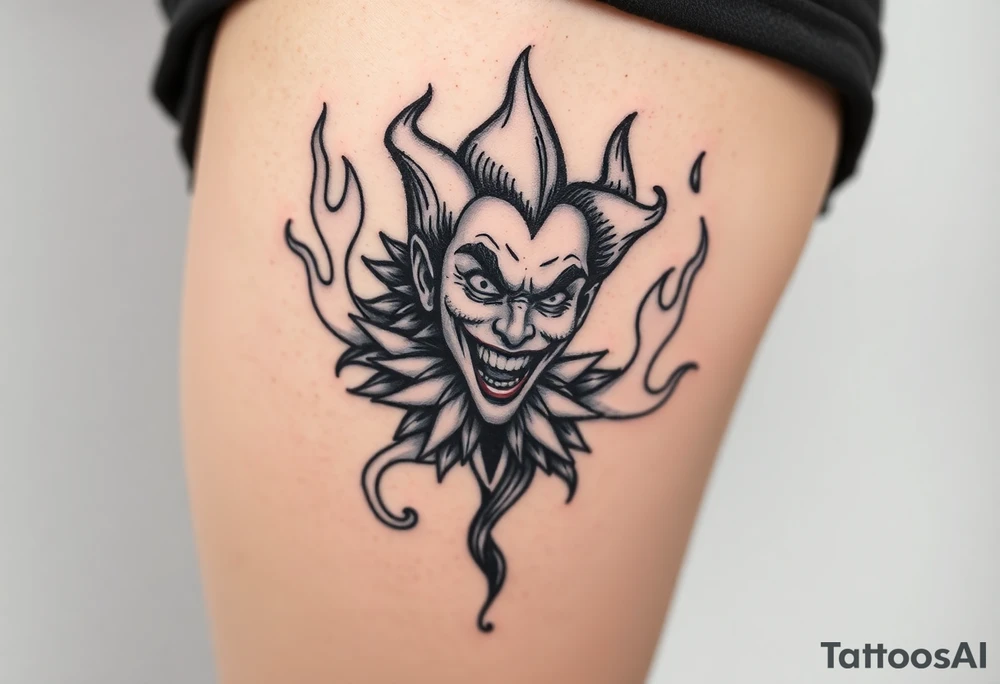 Powerful joker surrounded by flames tattoo idea