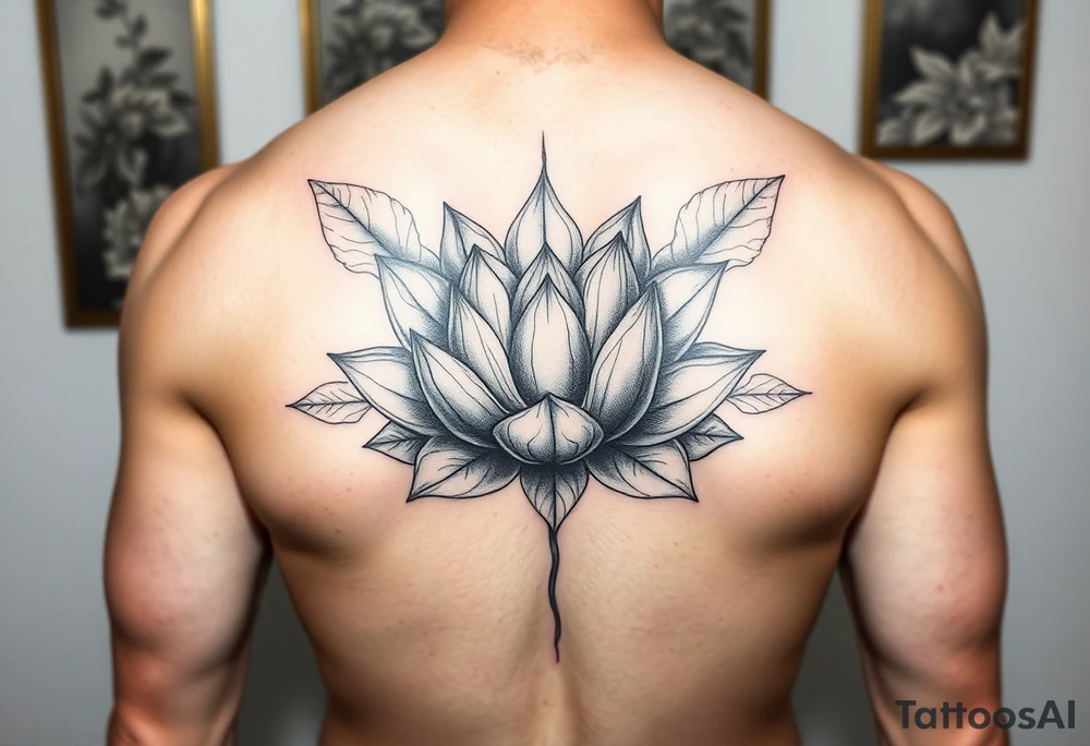 Beautiful lotus flower bomb with closed leaves tattoo idea