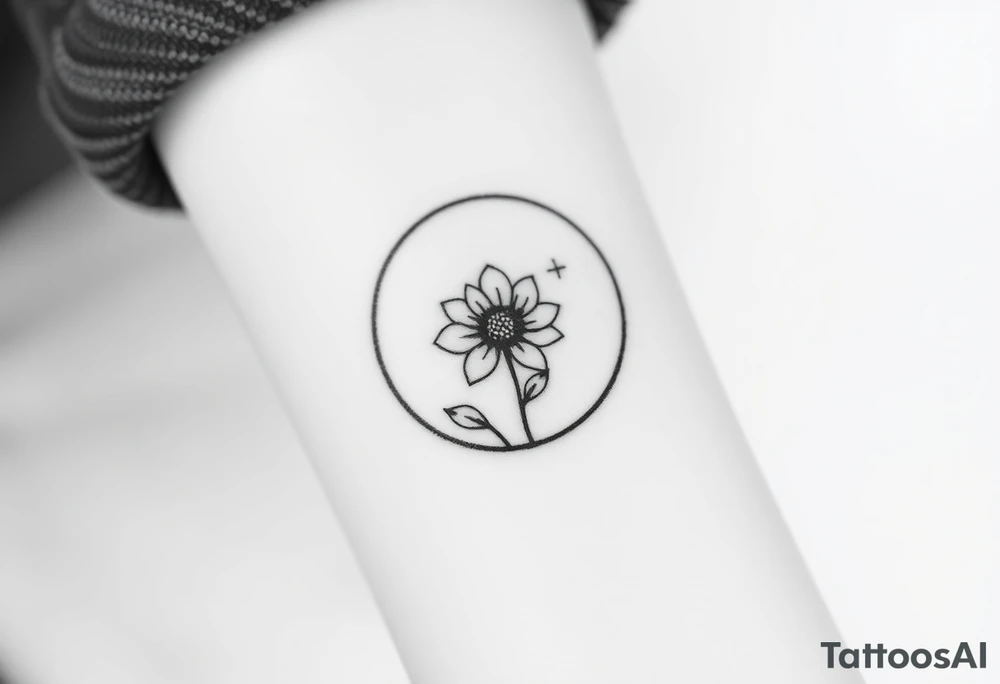 Small black and white tattoo full moon with small chrysanthemum and tiny scorpio gliph inside moon tattoo idea