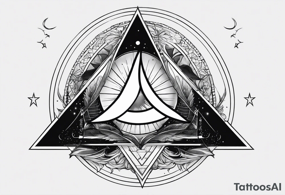 Double triangle with one unclosed delta, crescent moon, swallows tattoo idea Double triangle with one unclosed delta, crescent moon, swallows tattoo idea