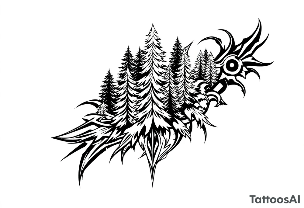 Coniferous forest tattoo sleeve black and gray tattoo idea