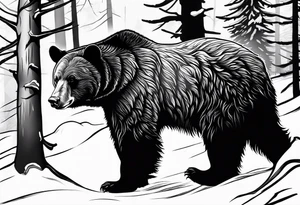 black bear in canadia winter with big trees tattoo idea