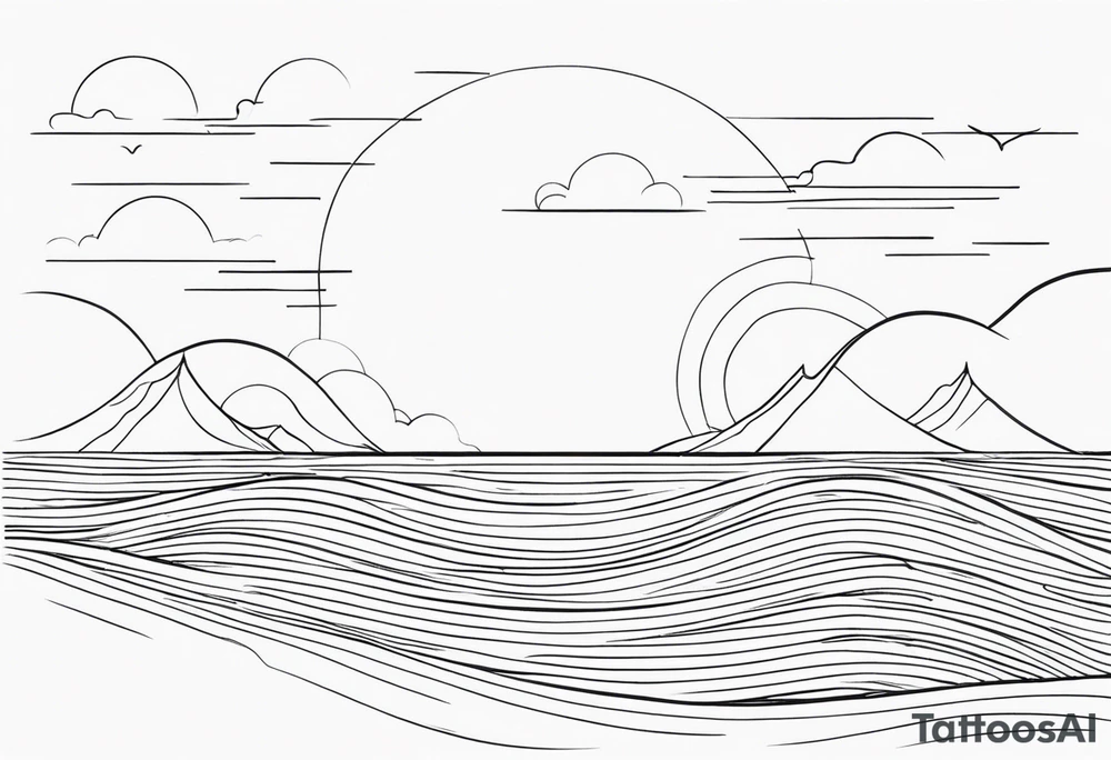 One line sun and ocean tattoo idea