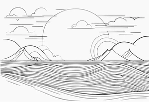One line sun and ocean tattoo idea