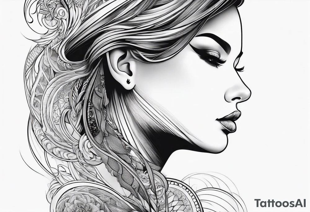 Thin lines of a women side faces not realistic tattoo idea