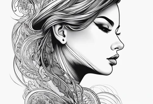 Thin lines of a women side faces not realistic tattoo idea