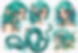 A beautiful lamia with turquois scales and teal hair. tattoo idea
