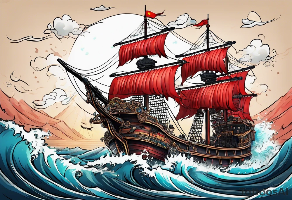 Chinese pirate ship sinking tattoo idea