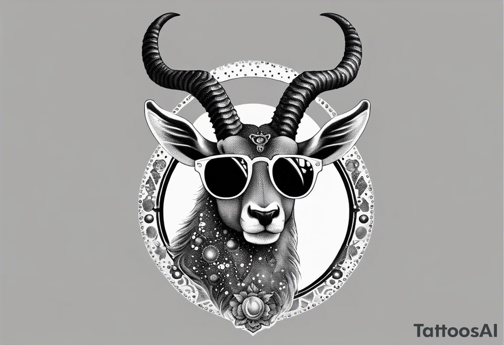 capricorn with sunglasses and gun tattoo idea