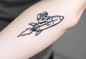 Rocket ship with sparks coming out of the back and astronaut riding it tattoo idea