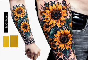 Forearm tattoo sleeve outline consisting of multiple species of sunflowers tattoo idea