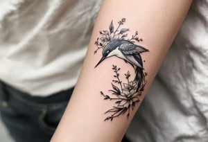 Diving bird with floral tattoo idea