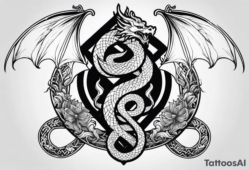 caduceus replace snakes with eastern dragons tattoo idea
