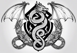 caduceus replace snakes with eastern dragons tattoo idea
