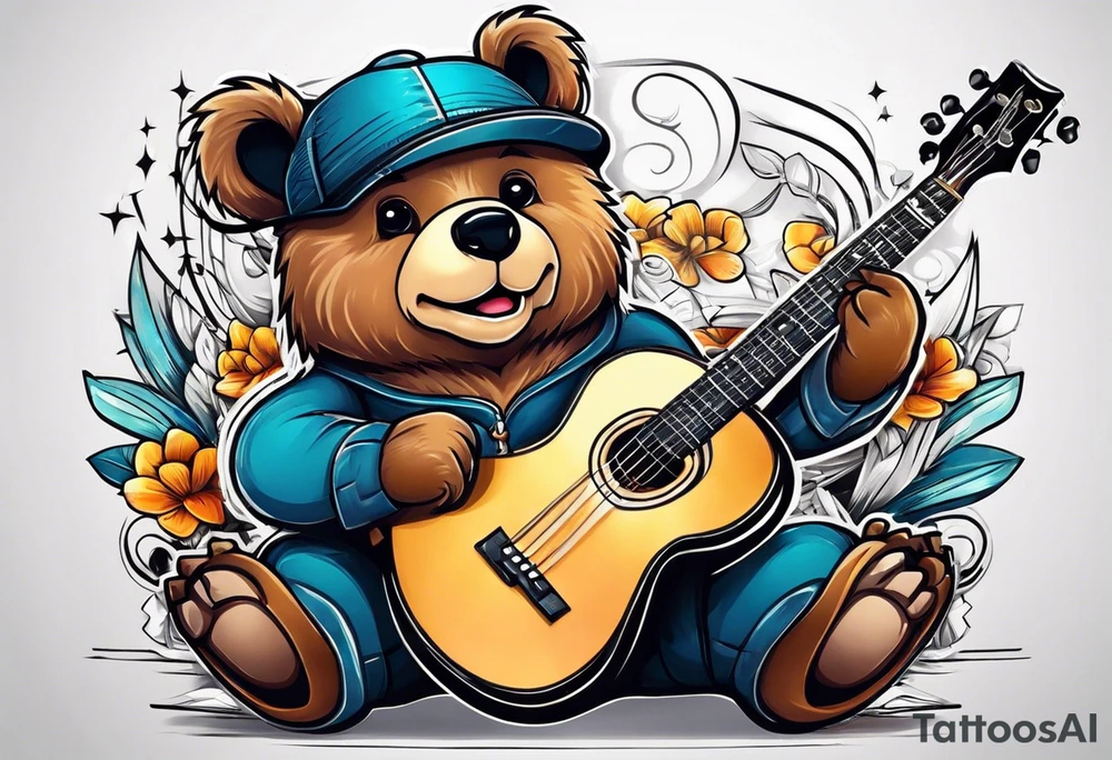 bear playing guitar tattoo idea