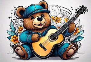 bear playing guitar tattoo idea