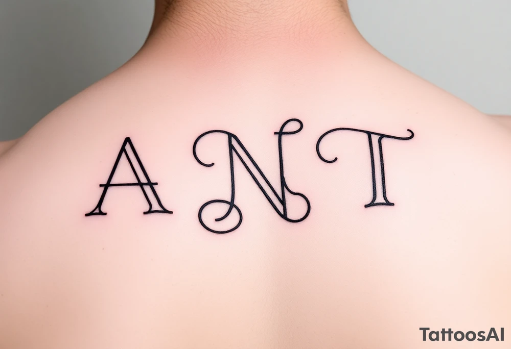 Fine line letters A,N & T monogram connected together overlapping lines tattoo idea