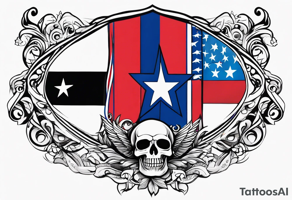 Tribal art holding the Puerto Rican, Virgin Islands and Trinidad flags tattoo idea