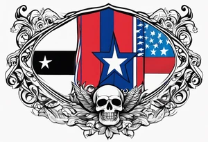 Tribal art holding the Puerto Rican, Virgin Islands and Trinidad flags tattoo idea