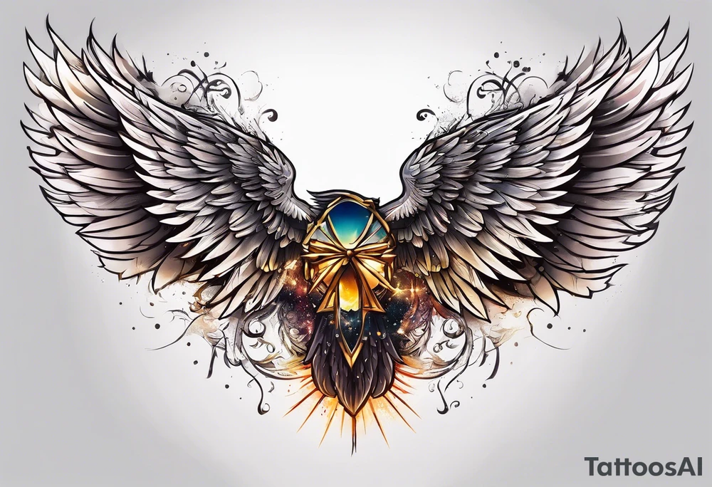 wings with a halo above them tattoo idea