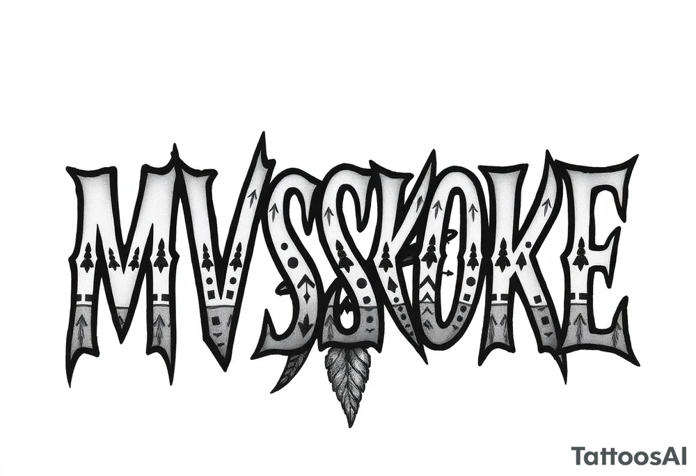 The word “MVSKOKE” shaded with Native American print tattoo idea