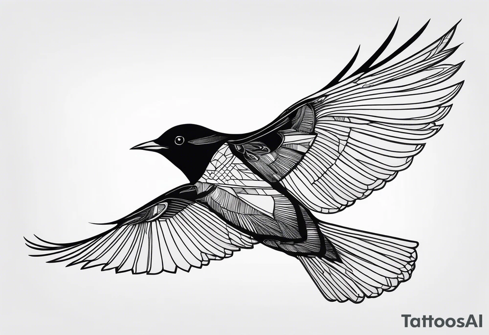 Create just the outline of a blackbird in flight tattoo idea