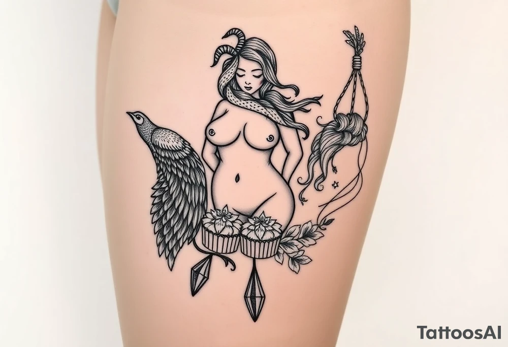 Storm clouds, pig, peacock , sexy naked fat woman, cupcakes, noose , money, goat, lion, couple having sex, cigerette tattoo idea
