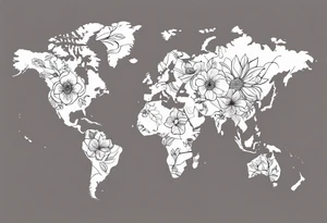 World map with floral design tattoo idea