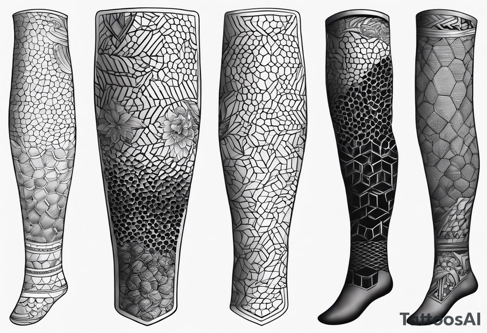 Honeycomb full leg sleeve male geometric tattoo idea