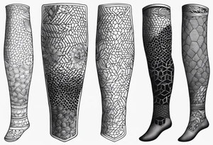 Honeycomb full leg sleeve male geometric tattoo idea