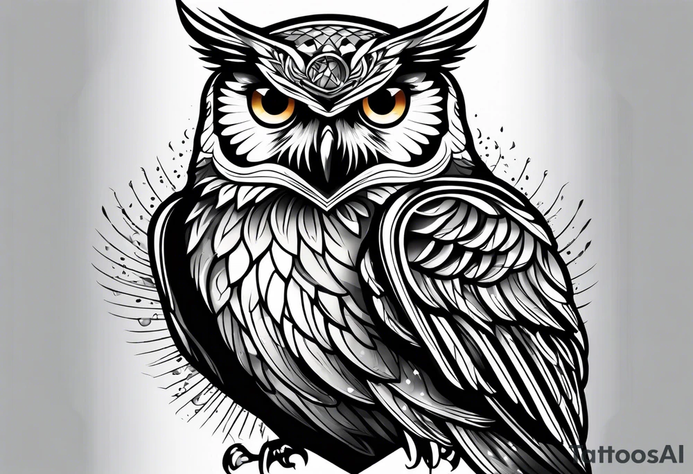 owl with wings spread tattoo idea