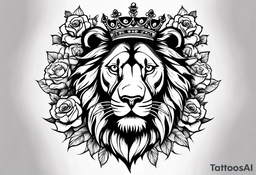 Roaring Lion with crown with roses tattoo idea Roaring Lion with crown with roses tattoo idea