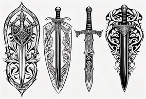 Sword behind shield filigree tattoo idea