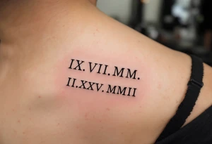 IX.VII.MM. and II.XXV.MMII with a space between them, along with the number 224 simple tattoo idea