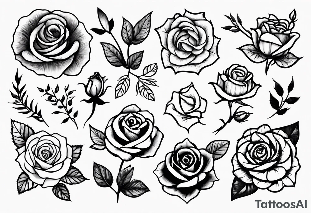 Variety of roses flash sheet tattoos linework tattoo idea