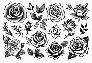 Variety of roses flash sheet tattoos linework tattoo idea